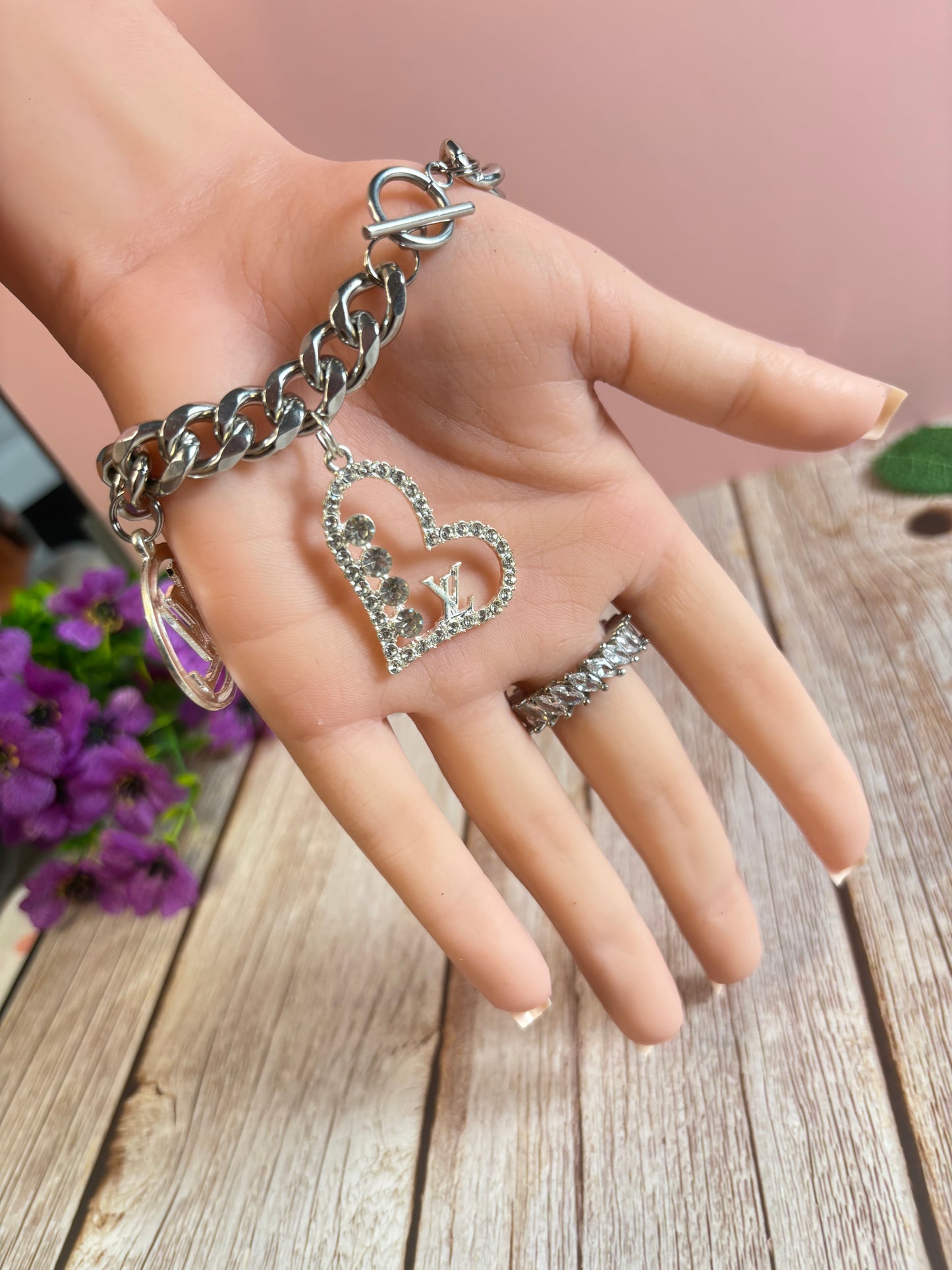 Sweet Rose Charm Cuban Bracelet, Purple