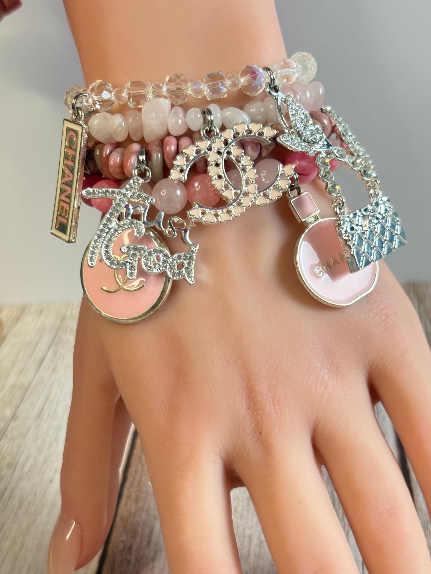 Crystal Clear, 4-Piece Charm Bead Bracelet Set Size S