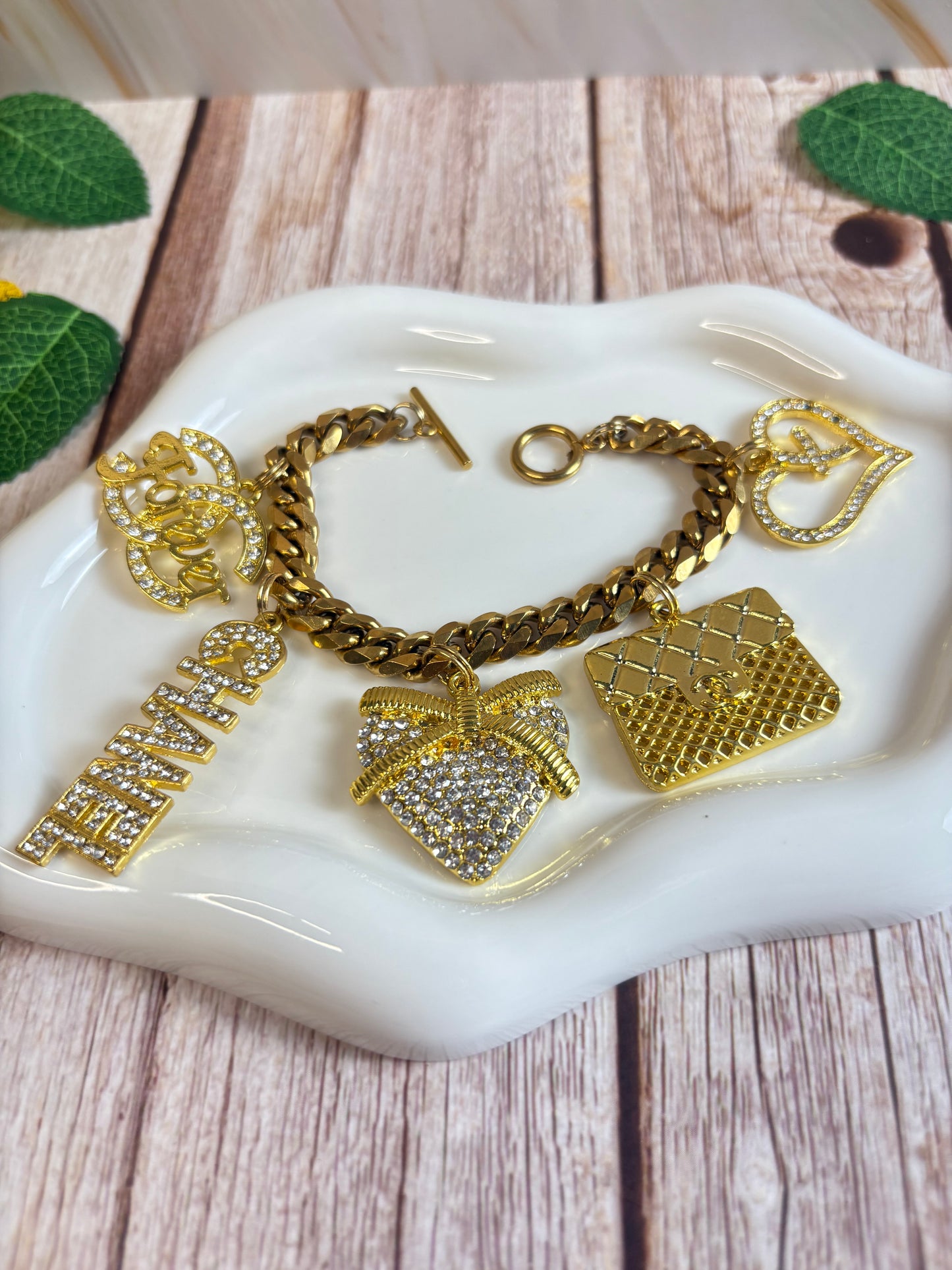 Pretty Gold, 18KT Gold Plated Cuban Charm Bracelet