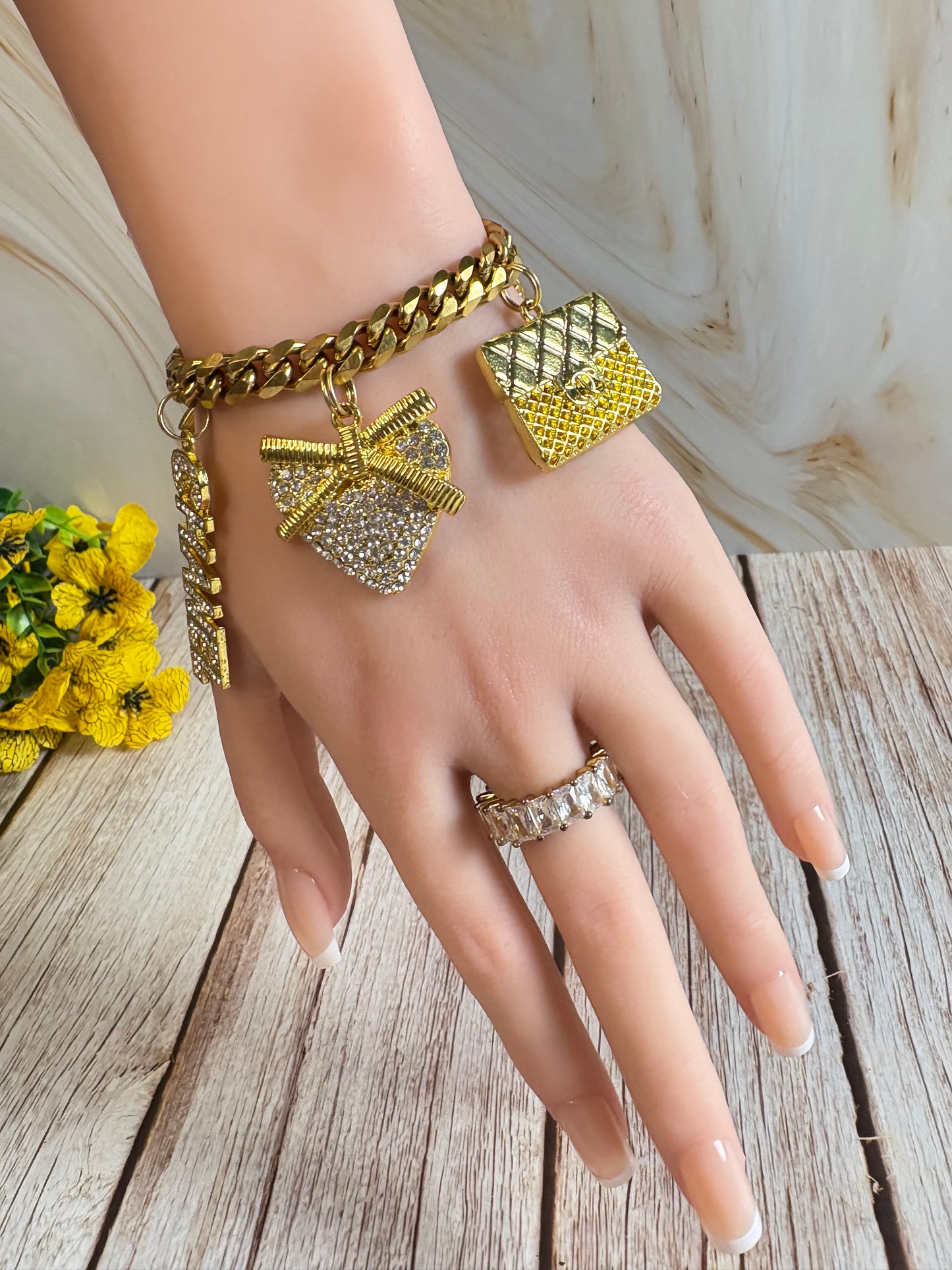 Pretty Gold, 18KT Gold Plated Cuban Charm Bracelet