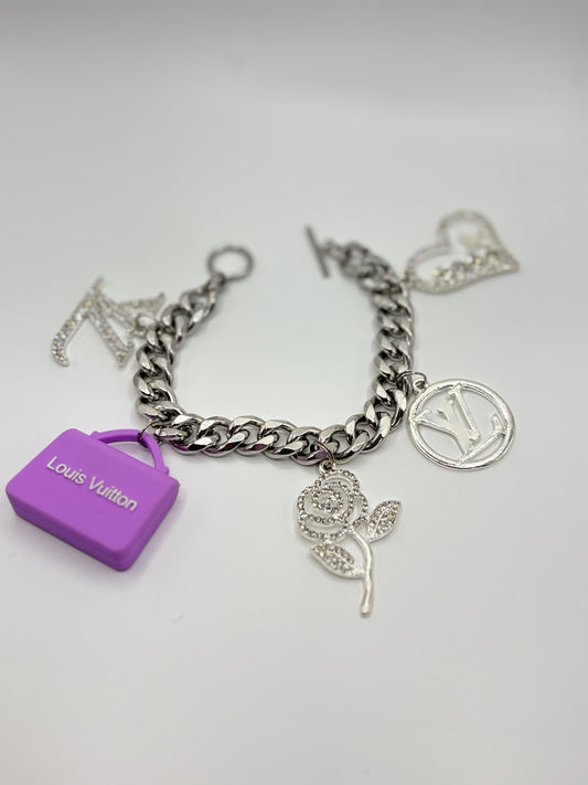 Sweet Rose Charm Cuban Bracelet, Purple