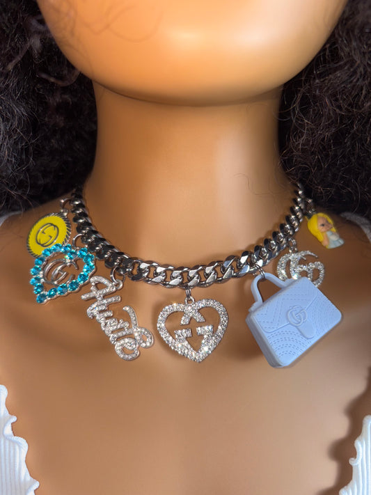 Blue Barbie: Luxury Charm Cuban Chain Necklace