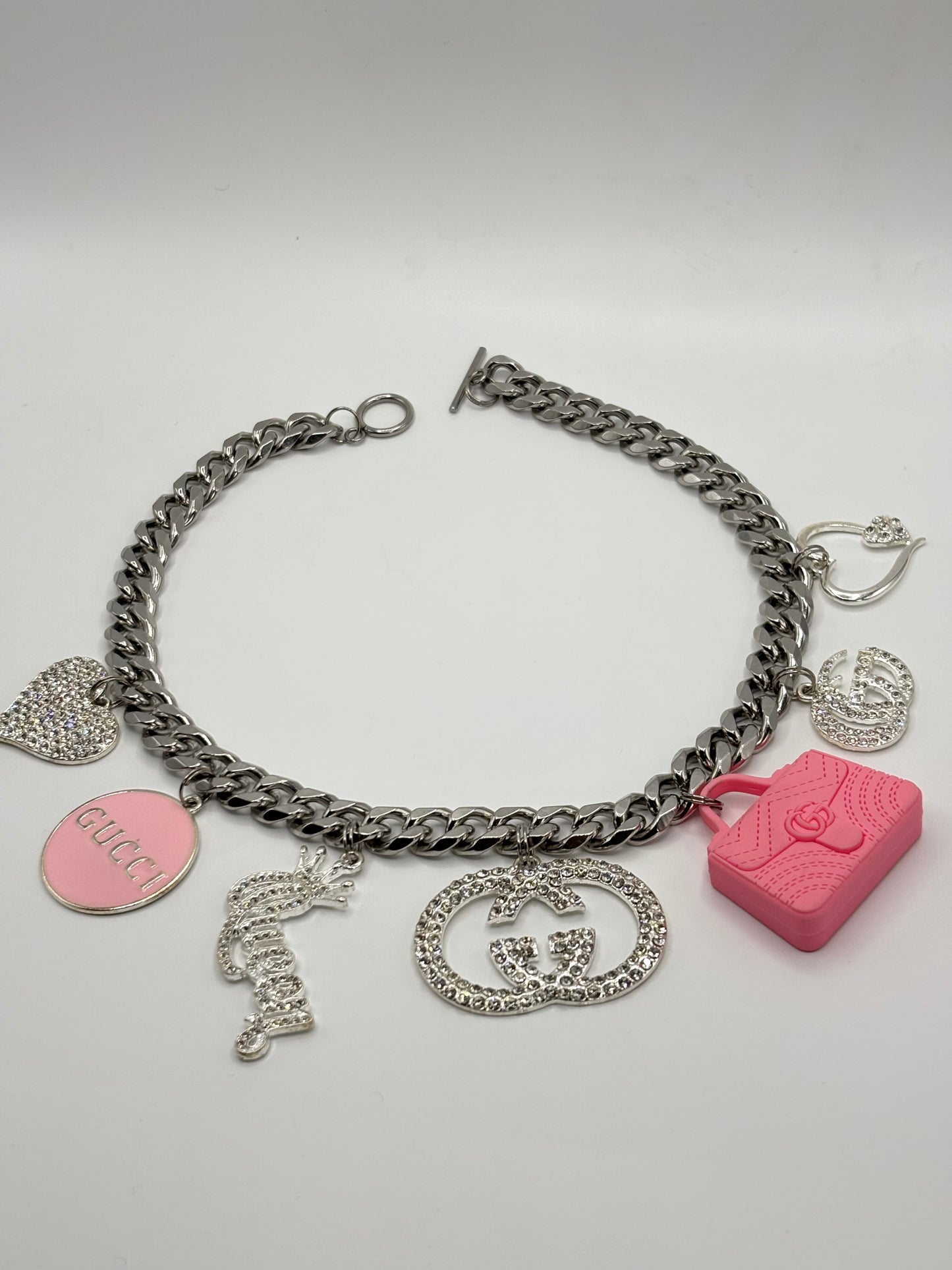 Pink Gz: Luxury Cuban Charm Chain Necklace PINK