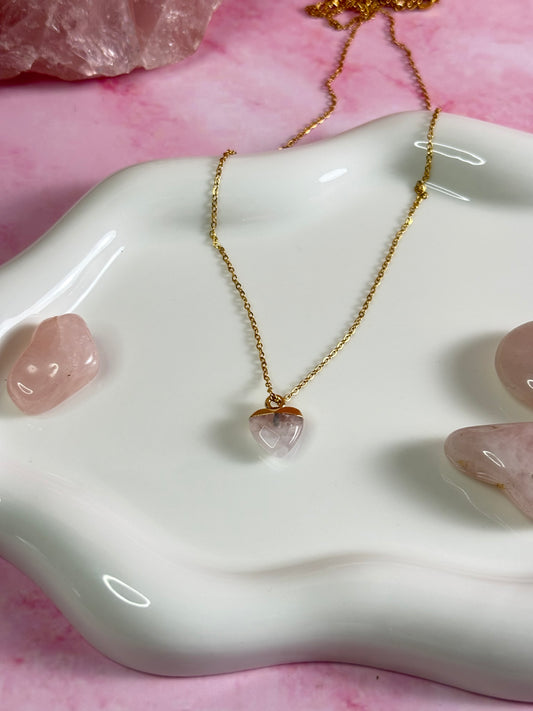 18KT Gold Plated Rose Quartz Heart Pendant