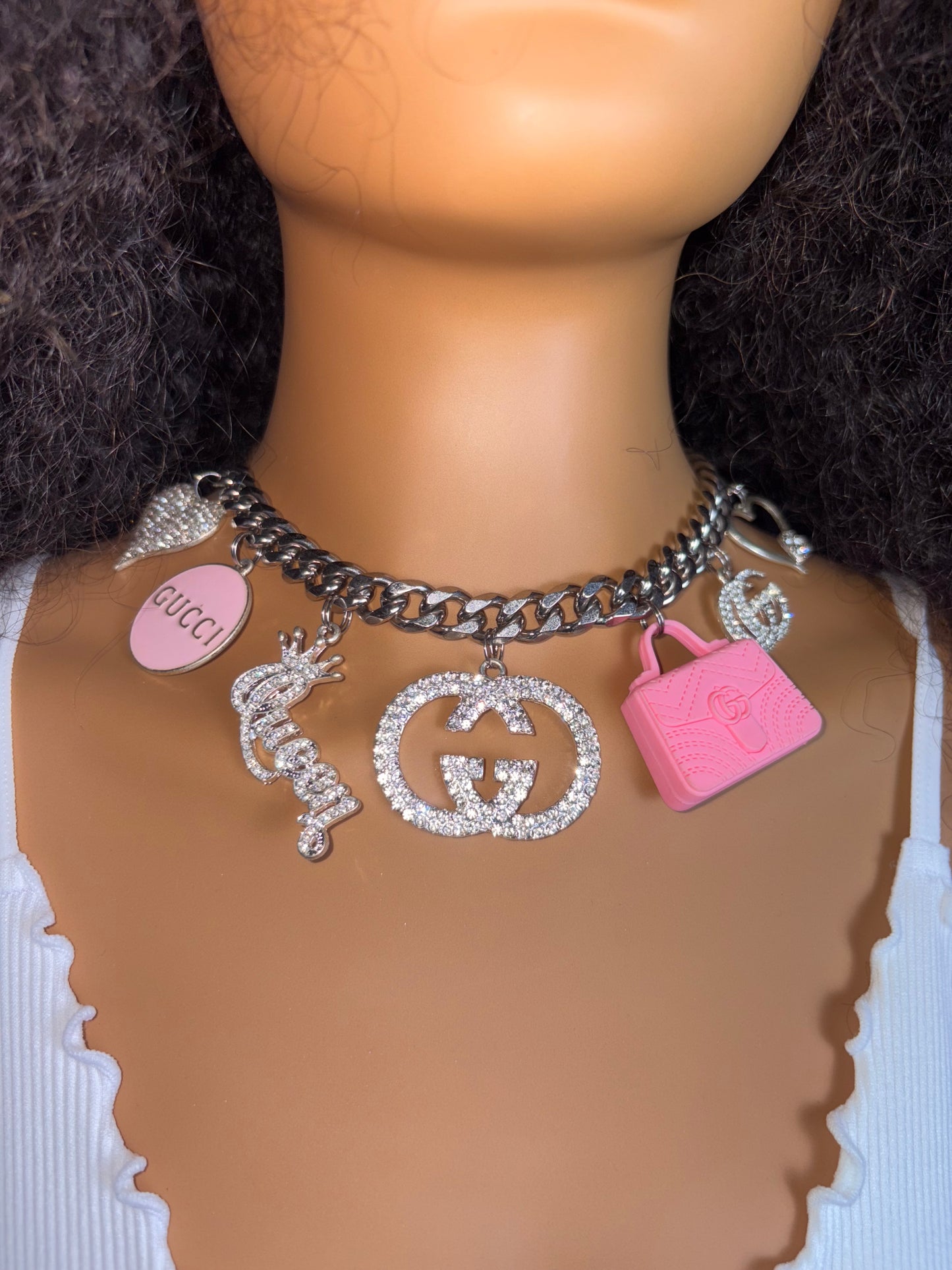 Pink Gz: Luxury Cuban Charm Chain Necklace PINK
