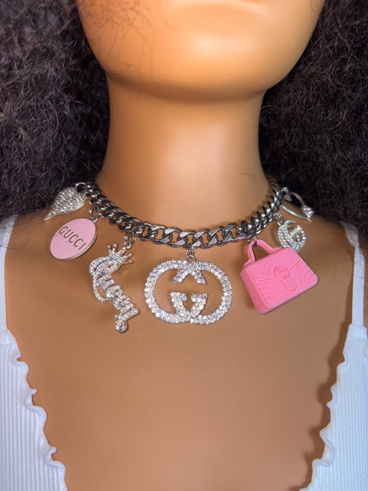 Pink Gz: Luxury Cuban Charm Chain Necklace PINK