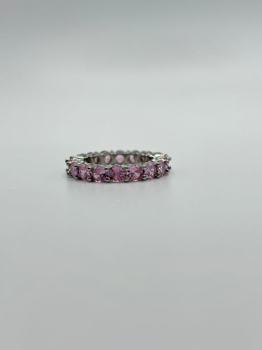 Sterling Silver Pink CZ Diamond Ring