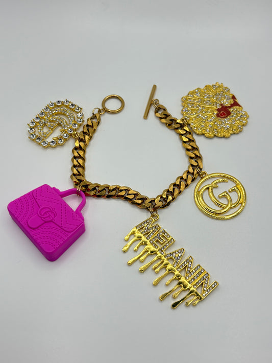 18KT Gold Plated Melanin Black Queen Charm Cuban Bracelet